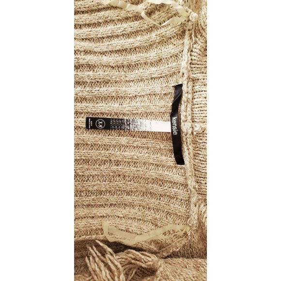 Kensie Knit Shawl Sweater Vest w/Fringe Marled Tan/Beige Boho Cozy Sz XS - Picture 10 of 10